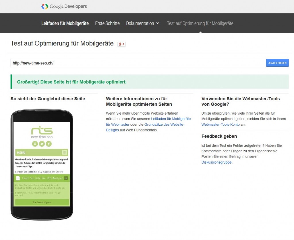 Google mobile Test Tool