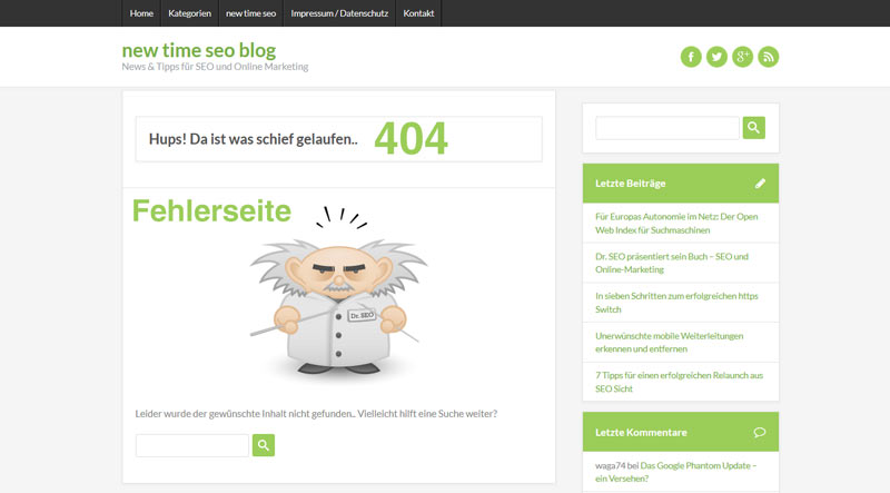 404-Fehlerseite Statuscode
